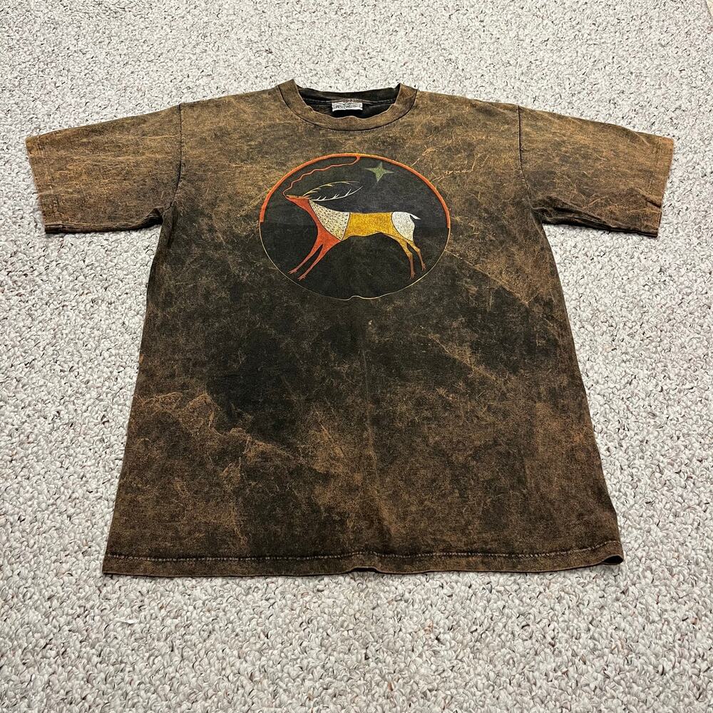 Vintage Mineral Wash Deer Wildlife 90s Short Sleeve Tee L Single Stitch Casual